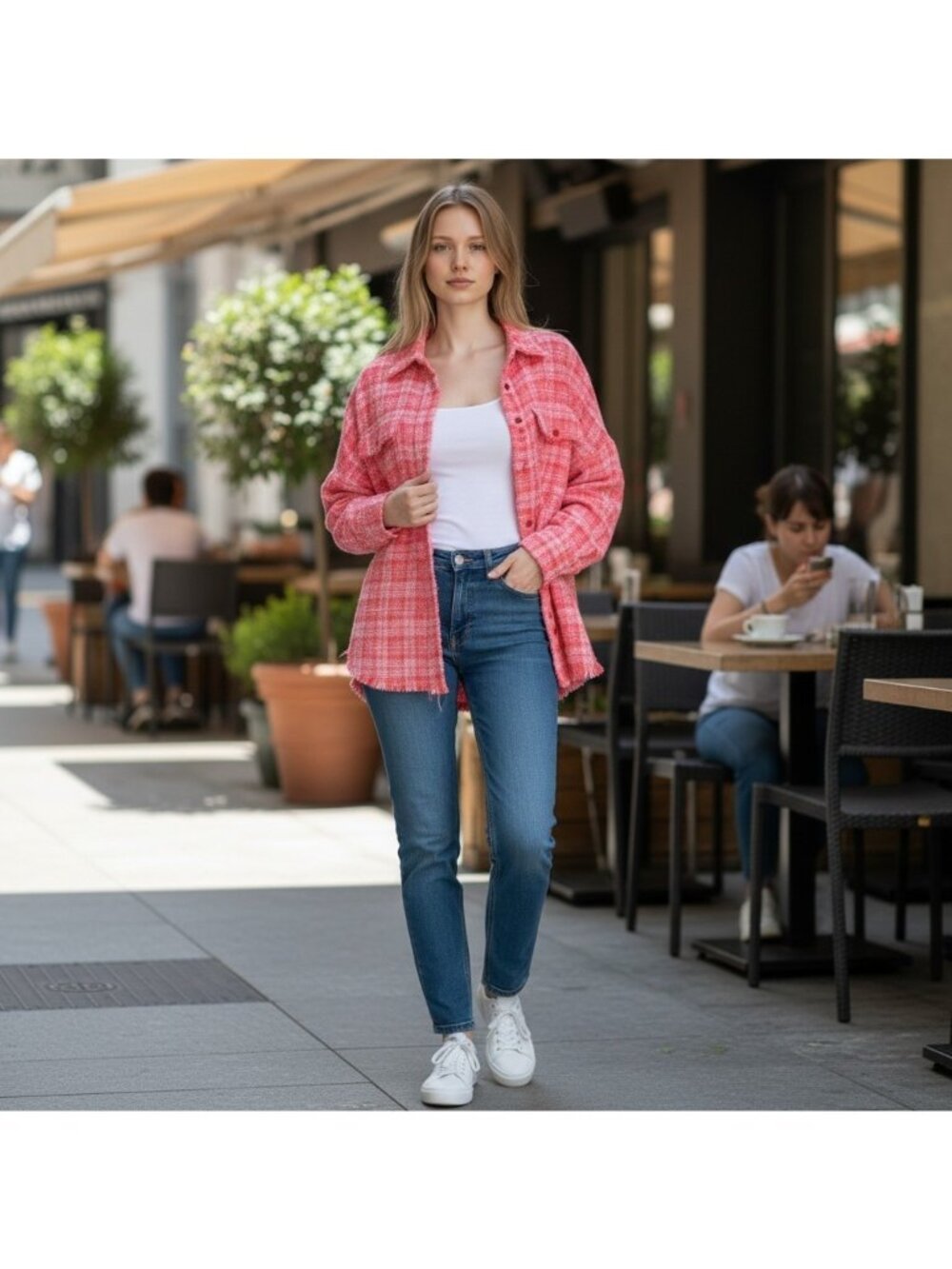 Zara Snap Shacket Raw Hem Cabincore Red Pink Oversized Shirt Women's Small
